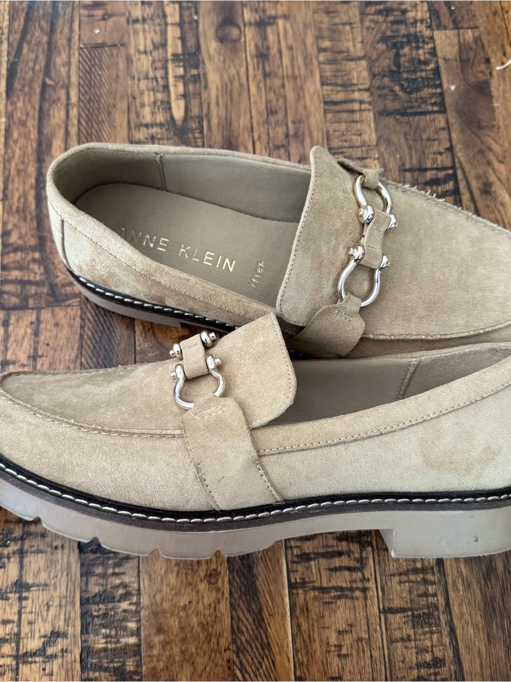 Anne Klein Flex Tan Suede Buckle Loafers